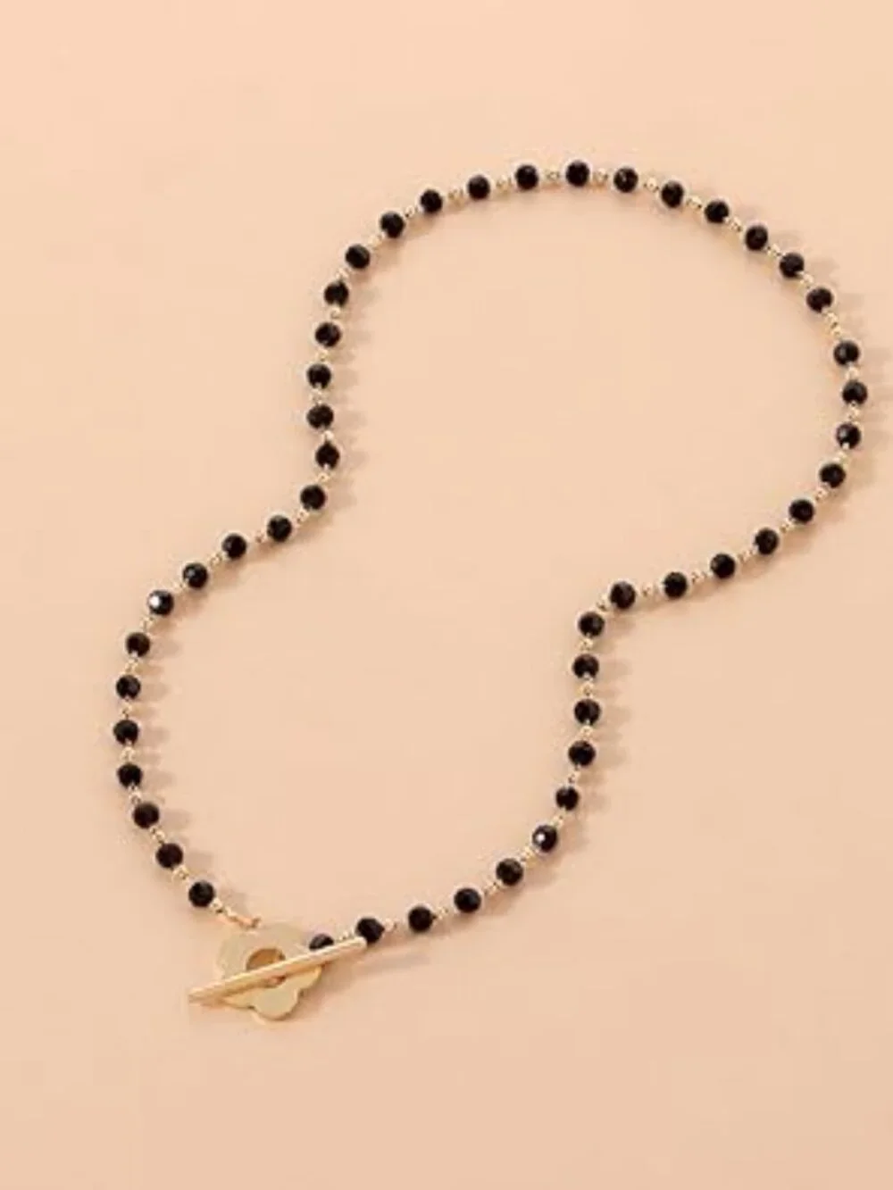 14K Gold Flower Choker Necklace Black Beaded Goth Boho Statement